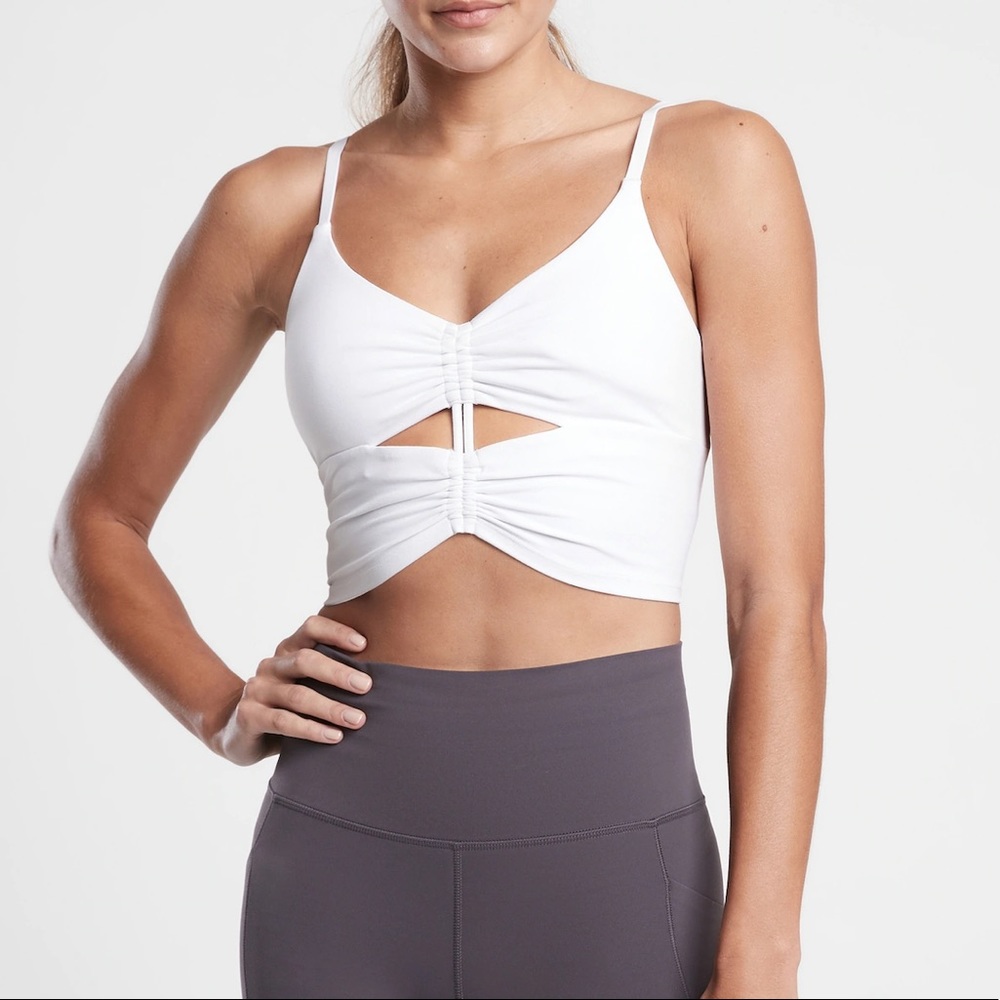 Athleta White Cinch Long Line D-DD sports bra